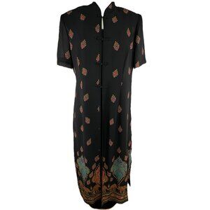 Vtg Sz 12 Dress and Asian Duster By R & M Richards Karen Kwong Black USA Made